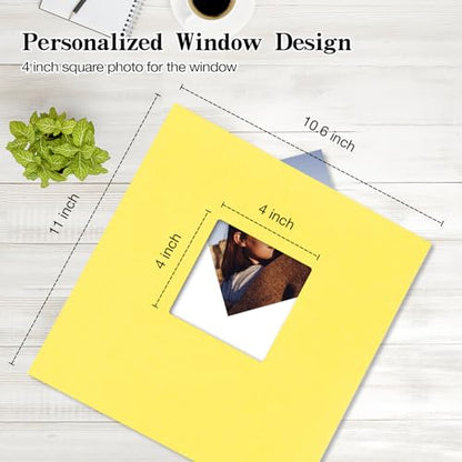 potricher Self Adhesive Photo Album 40 Pages, Linen cover, Yellow | Photo Album Self Adhesive 4x6 5x7 8x10 Pictures, Linen Cover DIY Scrapbook Albums for Family, Wedding, Baby, Anniversary - color: Yellow, size: 11x10.6 Inches 40 Pages
