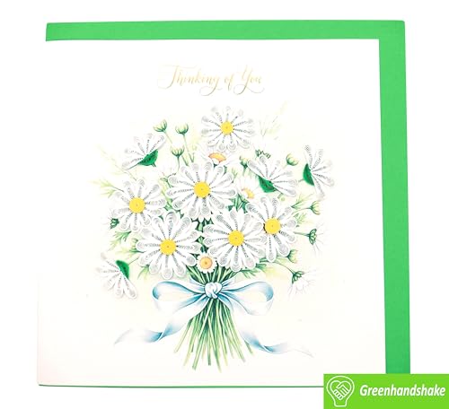 Daisies for You, Quilling Card 3D - Unique Dedicated Handmade, Design Greeting Card for Birthday, Valentine's Day, Mothers Day, Spring, Fathers Day, Graduation, Wedding, Anniversary, Thank You, Get Well, All Occasion | 6" x 6" - style: Daisies for You