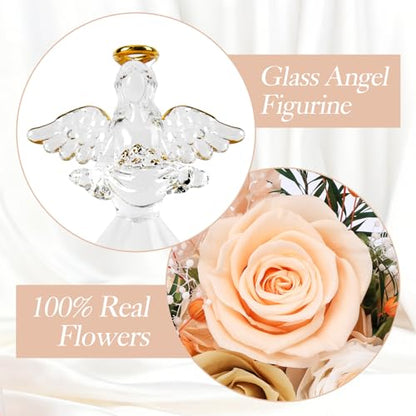 Casaido Mothers Day Rose Gifts for Women, 7" Champagne Preserved Roses Flowers in Glass Angel Figurine, Birthday Gift for Mom Wife Grandma, Eternal Rose for Valentines Christmas Anniversary - color: Champagne