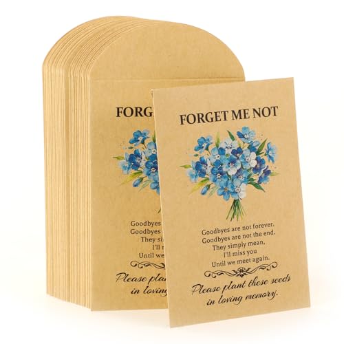 HOWAF 30pcs Forget Me Not Seed Packet Envelopes, Sympathy Gifts Blue Flower Envelopes, Memorial Bereavement Gift Kraft Envelope Rustic Small Flower Seeds Storage Packets for Garden Favors, NO SEED