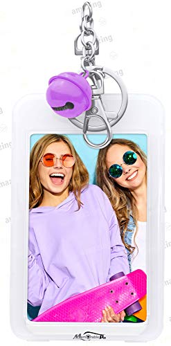 Mini Film Photo Keychain Picture Holder with Bell | Photo Frame Key Chain for Instax Mini Fujifilm Polaroid - color: Purple, size: Set of 2