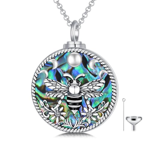PELOVNY Urn Necklaces for Ashes of Loved Ones 925 Sterling Silver Personalized Heart Locket Urn Necklace Cremation Keepsake Memorial Jewelry Gifts for Women Men - color: Bee Urn