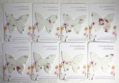Of The Earth Handmade Paper - Custom Memorial Favors - In Loving Memory Recycled Card 3.5" x 4.875" w/Seed Paper Shapes - Set of 16 (ILM Butterfly (Ranunculus)) - color: ILM Butterfly (Ranunculus)