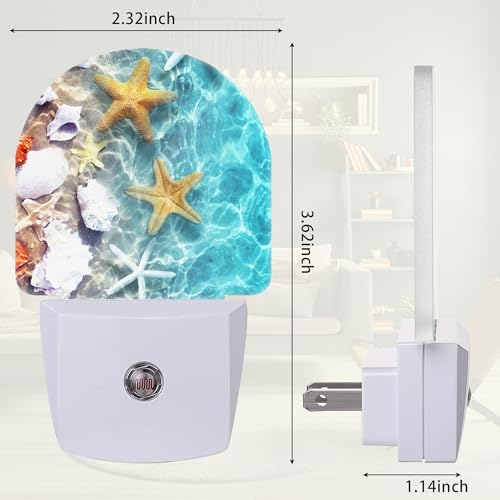 Seashell Starfish Night Light, Beach Night Light Plug into Wall with Dusk to Dawn Sensor, LED Lamp Energy Saving Lights for Men Women Boys Girls,Lamp for Bedroom Bathroom Hallway - color: Seashell Starfish on Beach