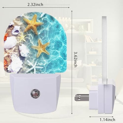 Seashell Starfish Night Light, Beach Night Light Plug into Wall with Dusk to Dawn Sensor, LED Lamp Energy Saving Lights for Men Women Boys Girls,Lamp for Bedroom Bathroom Hallway - color: Seashell Starfish on Beach