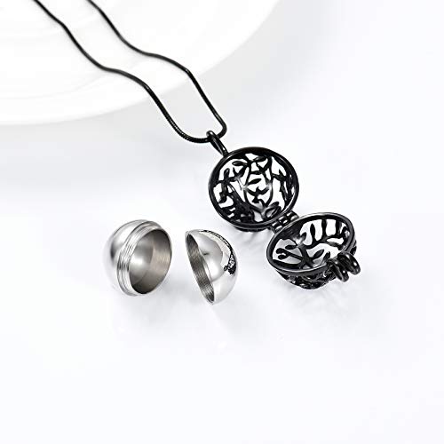Cremation Jewelry Urn Necklace for Ashes with Hollow Mini Ball Keepsake Urn Pendant Memorial Jewelry for Ashes - color: Silver with Black