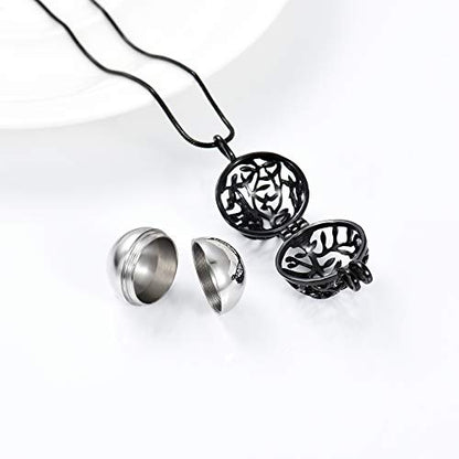 Cremation Jewelry Urn Necklace for Ashes with Hollow Mini Ball Keepsake Urn Pendant Memorial Jewelry for Ashes - color: Silver with Black