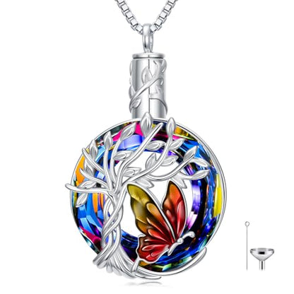 TOUPOP Butterfly Necklace for Women 925 Sterling Silver Tree of Life Butterflies Dragonfly Hummingbird Pendant Necklaces Crystal Jewelry Anniversary Christmas Birthday Gift for Her - color: Butterfly Red - Urn