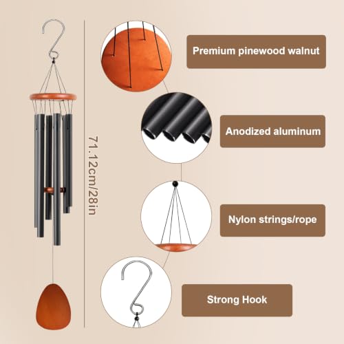 Wind Chimes for Outside,28'' Small Soothing Melodic Tones Windchimes - size: 28'' Teardrop Design
