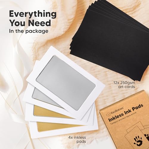 4pk Inkless Baby Hand and Footprint Kit, Mess Free Ink Pads (Gold/Silver, R) | Newborn Keepsake, Dog Nose, Paw Print Kit, Clean Touch Ink Pads, Baby Handprints Footprints Kit, New Mom Gifts - color: Gold/Silver, size: 4-Pack, Regular 2.3" x 3.7"