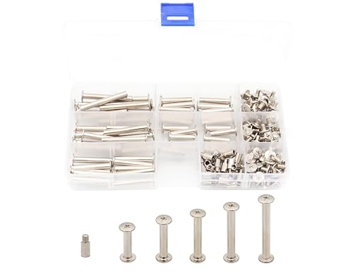 LBY 120pcs Phillips Chicago Screws, M5 x 20/25/30/35/40mm Binding Screw Posts, Binding Barrels and Screws Assortment Kit, with Extention Posts (20pcs), Nickel-Plated (Silvery) - size: M5 x 20/25 / 30 / 35 / 40 mm