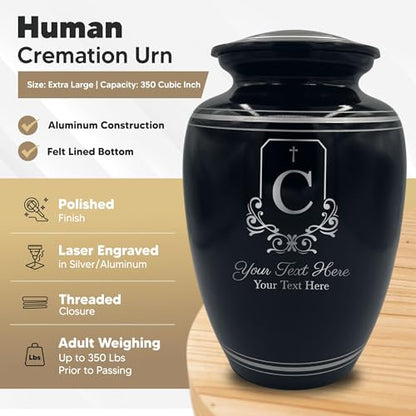Custom Extra Large Human Cremation Urn Traditional Style Metal Urn For Ashes and Remains- Headstone Shape 3 - Polished Silver Rim - color: Headstone Shape 3, size: Polished Silver Rim