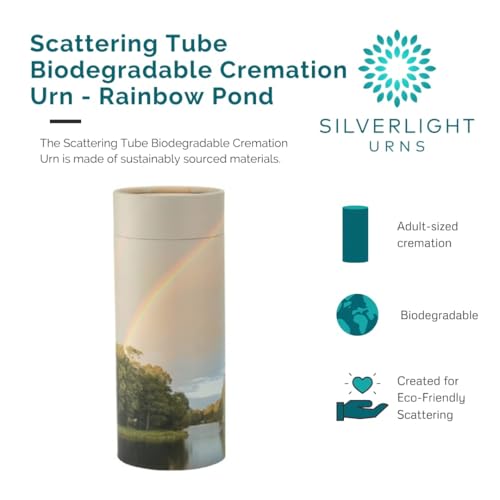 Rainbow Pond Scattering Tube, Biodegradable Cremation Urn for Ashes, Adult Sized Cremation Urn, 12.5 Inches High - color: Rainbow Pond, size: Large