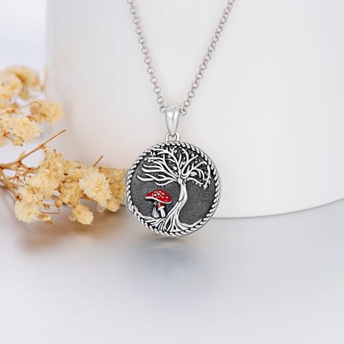 Round Locket Necklace 925 Sterling Silver Filigree/Flower Locket Necklace That Holds Pictures Birthday Christmas Jewelry Gifts for Women - color: 08-Tree of Life Mushroom Locket
