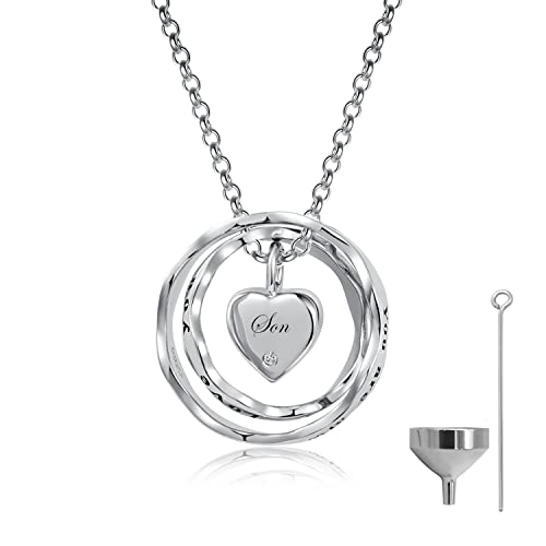 Sterling Silver Cremation Jewelry for Ashes Pendant Eternity Urn Necklace Keepsake Memorial Gifts You Are Always In My Heart I Love You Forever - color: White, style: Son