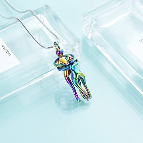 Cremation Jewelry with Angel Lady Stainless Steel Urn Necklace Pendant Memorial Ashes Keepsake for Women Girls, Filling Kit Included - color: Couple-Colorful