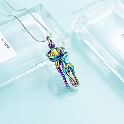 Cremation Jewelry with Angel Lady Stainless Steel Urn Necklace Pendant Memorial Ashes Keepsake for Women Girls, Filling Kit Included - color: Couple-Colorful