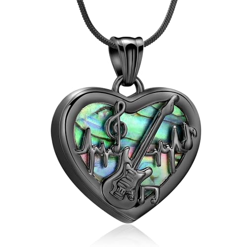 Minicremation Heart Guitar Cremation Pendant Necklace for Ashes Stainless Steel Music Guitar Pick Cremation Keepsake Memorial Urn Necklace - color: Black