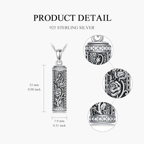 Rose & Daisy Urn Necklace - Sterling Silver Cremation Keepsake Memorial Jewelry - style: Rose
