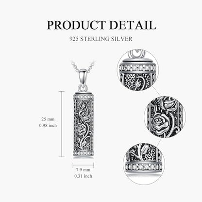 Rose & Daisy Urn Necklace - Sterling Silver Cremation Keepsake Memorial Jewelry - style: Rose