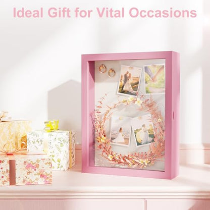 Love-KANKEI Deep Large Shadow Box 11x14,Solid Wood Frame,Memory Box,Pink - color: Pink, size: 11 x 14