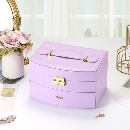 ELLDOO Musical Jewelry Box with Drawer, Purple Music Box Keepsake Box, Small Trinket Jewelry Storage Box Gift for Girls Women (Tune: You are My Sunshine) - color: Purple