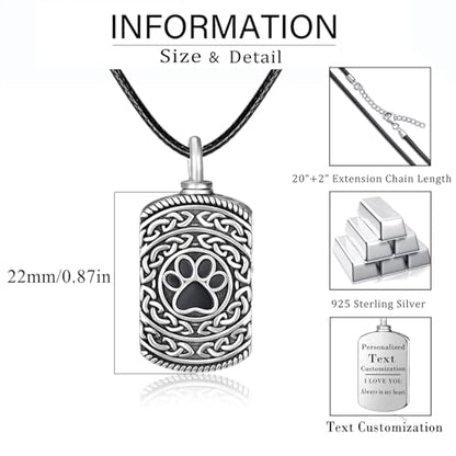 Dreamboat Pet Urn Necklace for Dog Cat Ashes 925 Sterling Silver Paw Print Cremation Keepsake Pendant Celtic Knot Memorial Jewelry Gifts for Women Men - style: 05B-Rectangle (Silver Personalized)