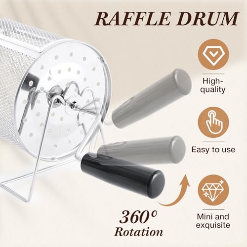 Teenyyou Raffle Drum Holds 1000 Tickets, Metal Ticket Wheel Spinner with Stand, Raffle Tickets Cage for Games Events, Parties, School Drawings(Crank Handle, Sliver, 9.06" x 5.51", Medium) - color: Silver, size: 9.06" X 5.51", Medium, style: Crank Handle