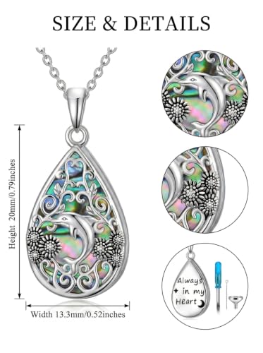 WINNICACA Urn Necklaces for Ashes 925 Sterling Silver Butterfly Hummingbird Dragonfly Teardrop Ash Necklace Cremation Jewelry Urn Pendants for Women Memorial Gifts for Birthday Christmas Funeral - style: 6-Dolphin Urn Necklace