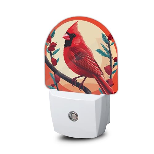 Red Cardinal Sun Night Light, Night Light Plug into Wall with Dusk to Dawn Sensor, LED Lamp Energy Saving Lights for Men Women Boys Girls,Lamp for Bedroom Bathroom Hallway - color: Red Cardinal Sun