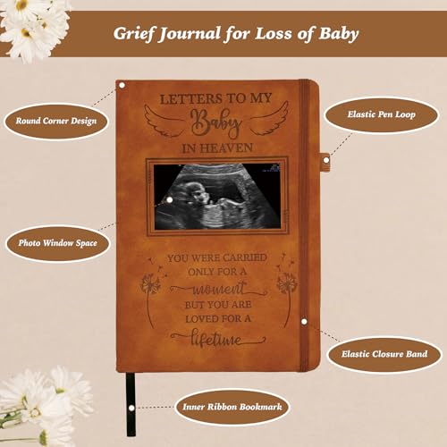 Baby Miscarriage Gift, Sympathy Condolence Remembrance Grief Memorial Gifts | Letters To My Baby In Heaven Faux Leather Journal with Window Cover 200 Pages A5 Lined for Family Friend Who Loss of Infant - style: Baby