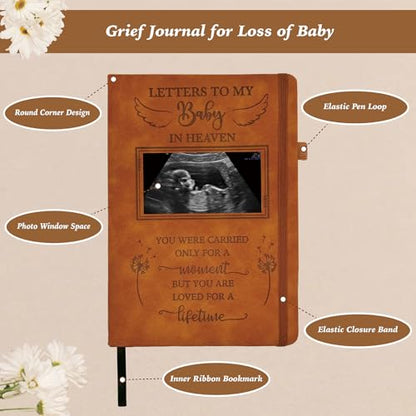 Baby Miscarriage Gift, Sympathy Condolence Remembrance Grief Memorial Gifts | Letters To My Baby In Heaven Faux Leather Journal with Window Cover 200 Pages A5 Lined for Family Friend Who Loss of Infant - style: Baby