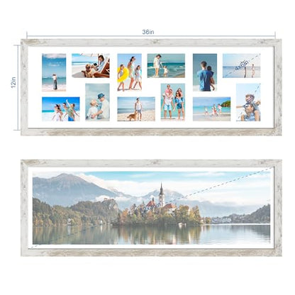 Hongkee 12x36 Picture Frame Set of 2, Collage Twelve 4x6 with Mat, Glass - color: Distressed White, size: 12x36 in matted to 12-4x6
