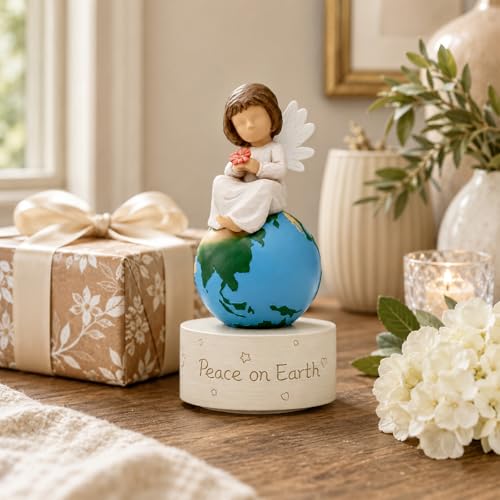 Angel of Peace Figurine Music Box,Handcrafted Resin Angel Statue with Dove & Flowers,Plays Amazing Grace Tune,Christian Religious Gift for Home Décor,Sympathy,Christmas & Memorial,for Women,Girls