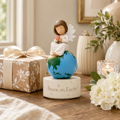 Angel of Peace Figurine Music Box,Handcrafted Resin Angel Statue with Dove & Flowers,Plays Amazing Grace Tune,Christian Religious Gift for Home Décor,Sympathy,Christmas & Memorial,for Women,Girls