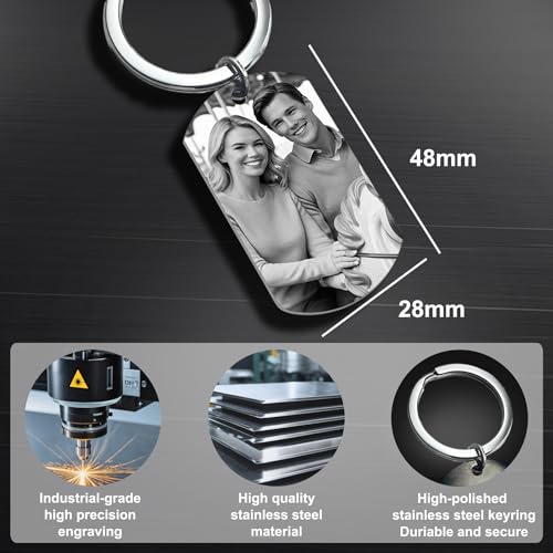 Photo Keychain Custom Picture Keychain Customized Gifts Laser-Engraved/Color Gifts For Boyfriend Hubsand Wife - color: Engraving (Black&white): Photo + Text (Key Ring / Black)