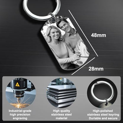 Photo Keychain Custom Picture Keychain Customized Gifts Laser-Engraved/Color Gifts For Boyfriend Hubsand Wife - color: Engraving (Black&white): Photo + Text (Key Ring / Black)