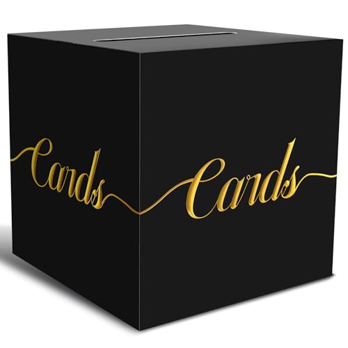 Black Gold Foil Card Box for Party, Wedding, Graduation, Birthday | Box for Cards, Envelope, Raffle Ticket, Ballot, Money Receiving; 8.7 x 8.7 x 8.7 Inch Gift Card Box for Grad Party Decoration - color: Black Gold Foil
