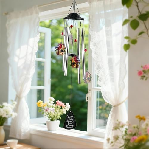 34'' Large Cardinal Red Bird Wind Chimes for Outside Garden Patio Decor | Memorial Wind Chimes Outdoor;Red Bird Windchime,Cardinal Gifts,Sympathy Gifts for Loss of Loved One,Aluminum Tube,with S hook