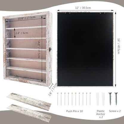 12x16 Wooden Shadow Box Frame with Removable Shelves Deep Display Case for Military Medals Keepsakes White - color: White, size: 12x16