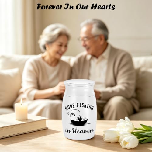 SOITIS 2.7" Aluminum Mini Urn for Ashes Small Urns for Human Ashes Keepsake - color: White Fishing