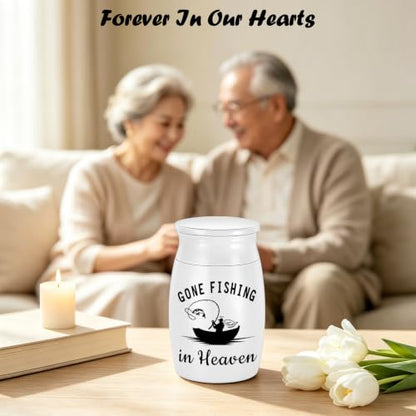 SOITIS 2.7" Aluminum Mini Urn for Ashes Small Urns for Human Ashes Keepsake - color: White Fishing