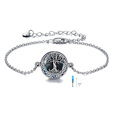 ONEFINITY Sunflower/Tree of Life Urn Bracelet for Ashes 925 Sterling Silver Sunflower/Tree of Life Cremation Keepsake Pendant Locket Bracelet for Women Mom - style: Crystal Tree of Life Urn Bracelet