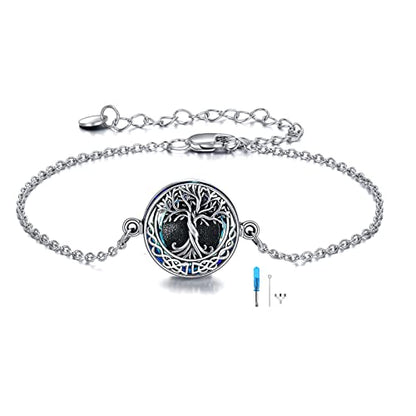 ONEFINITY Sunflower/Tree of Life Urn Bracelet for Ashes 925 Sterling Silver Sunflower/Tree of Life Cremation Keepsake Pendant Locket Bracelet for Women Mom - style: Crystal Tree of Life Urn Bracelet