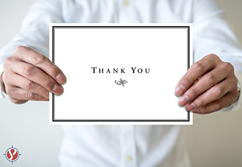 Thank You Cards For Small Business, Bulk Set of 25, 5x7" Folding Greetings, Ships Flat, Blank Inside + Envelopes - Elegant Design Note Card For Weddings, Bridal, Baby Shower, Graduation