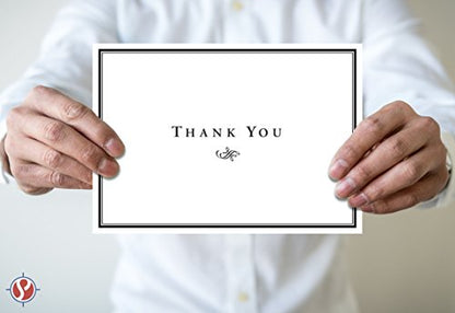 Thank You Cards For Small Business, Bulk Set of 25, 5x7" Folding Greetings, Ships Flat, Blank Inside + Envelopes - Elegant Design Note Card For Weddings, Bridal, Baby Shower, Graduation