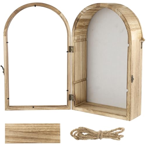 Wooden Shadow Box Frame - 16.3 x 9.84 in Shadow Boxes Display Case, Arch Keepsakes Memory Box, Wood Display Case for Wall Decor, Tabletop Decoration, Picture Frame Bouquet Memorabilia Medals Box