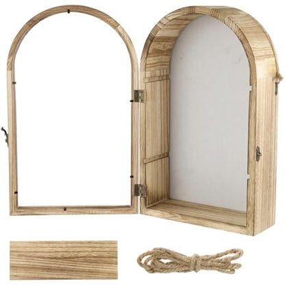 Wooden Shadow Box Frame - 16.3 x 9.84 in Shadow Boxes Display Case, Arch Keepsakes Memory Box, Wood Display Case for Wall Decor, Tabletop Decoration, Picture Frame Bouquet Memorabilia Medals Box
