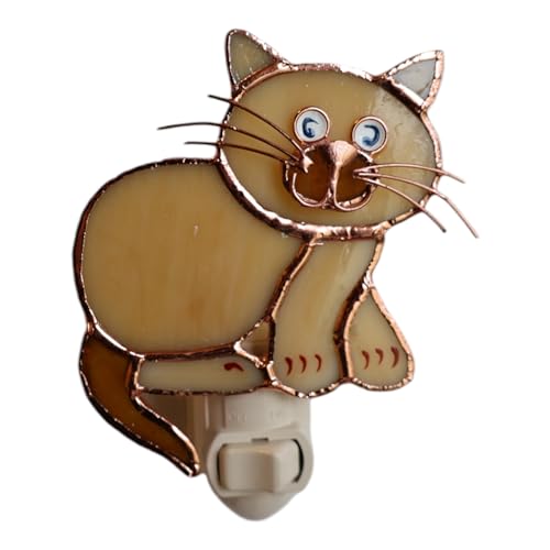 Gift Essentials Tan Cat Plug-in Night Light - Stained Glass Nightlight | Tan Cat Stained Glass Plug-in Nightlight with On/Off Rocker Switch. Includes One 4-Watt Replaceable Warm-Glow Bulb. - color: Tan Cat