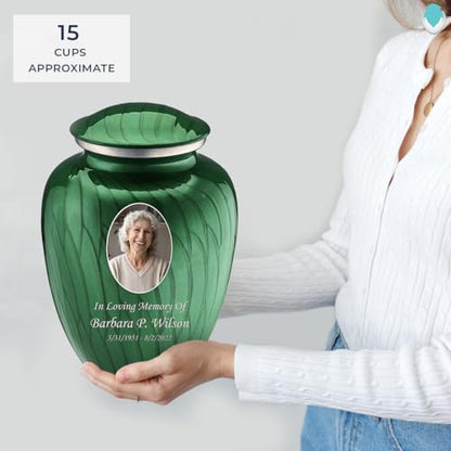 Geturns Embrace Adult Personalized Picture Cremation Urns for Human Ashes I Large Photo Pearl Green Funeral Urn for Men and Women I 200 lbs - color: Pearl Green